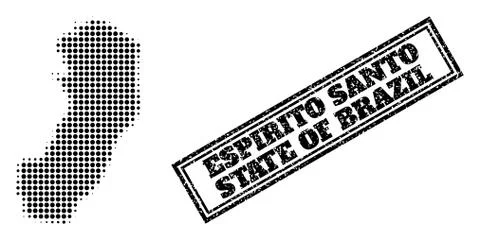 Halftone Map of Espirito Santo State and Unclean Framed Watermark Stock Illustration