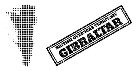 Halftone Map of Gibraltar and Textured Framed Stamp Stock Illustration