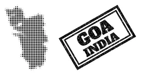 Halftone Map of Goa State and Grunge Framed Watermark Illustrazione stock