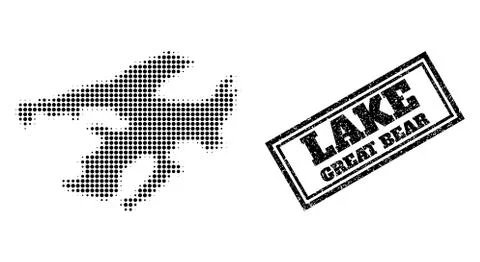 Halftone Map of Great Bear Lake and Textured Framed Stamp Stock Illustration