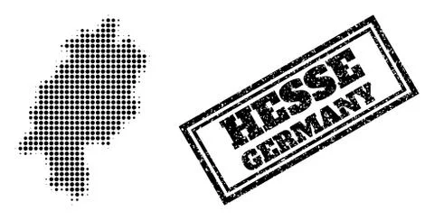 Halftone Map of Hesse State and Textured Framed Watermark Stock Illustration