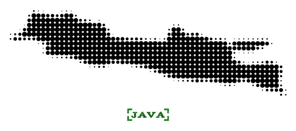 Halftone Map of Java Island and Grunge Caption with Corners Ilustração Stock