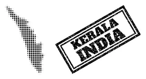 Halftone Map of Kerala State and Textured Framed Watermark Stock Illustration
