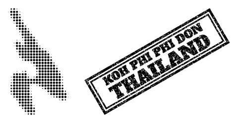 Halftone Map of Koh Phi Don and Scratched Framed Watermark Stock Illustration