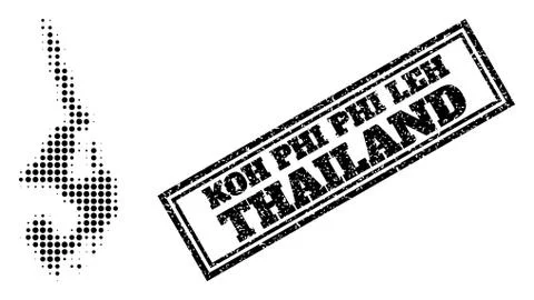 Halftone Map of Koh Phi Leh and Distress Framed Watermark Stock Illustration