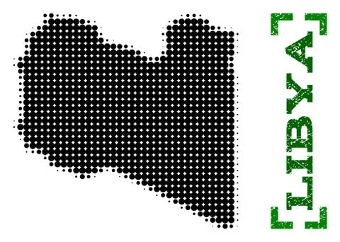 Halftone Map of Libya and Grunge Caption with Corners Stock-Illustration
