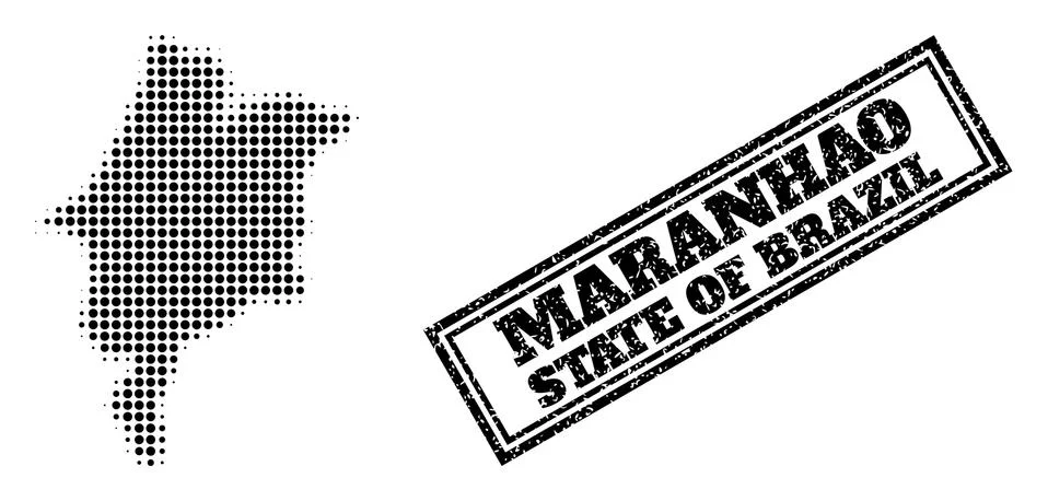 Halftone Map of Maranhao State and Scratched Framed Watermark Stock Illustration