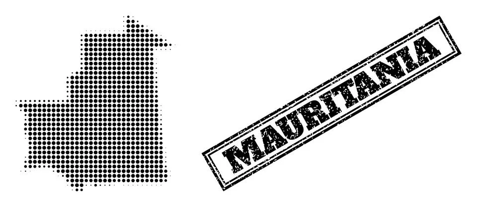 Halftone Map of Mauritania and Textured Framed Watermark Stock Illustration