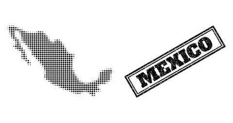 Halftone Map of Mexico and Grunge Framed Seal Stock Illustration