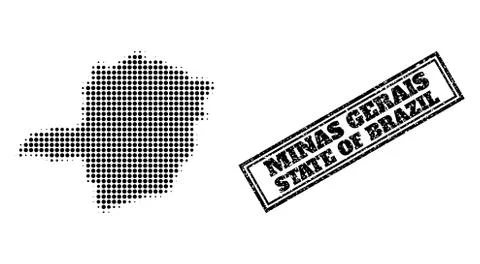 Halftone Map of Minas Gerais State and Grunge Framed Watermark Illustrazione stock