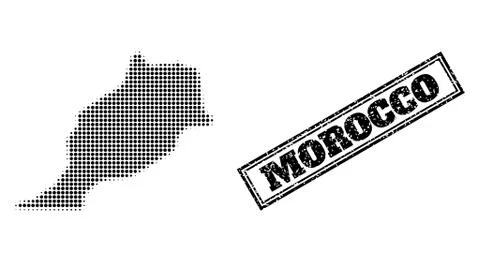 Halftone Map of Morocco and Grunge Framed Stamp Seal Stock Illustration