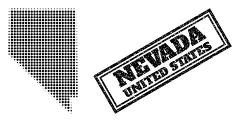 Halftone Map of Nevada State and Unclean Framed Stamp Seal Stock Illustration