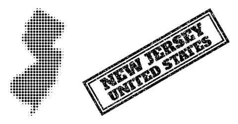Halftone Map of New Jersey State and Grunge Framed Stamp Stock Illustration