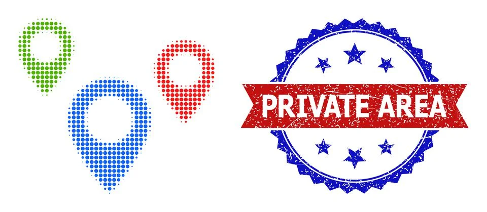 Halftone Map Objects Icon and Distress Bicolor Private Area Stamp Illustrazione stock