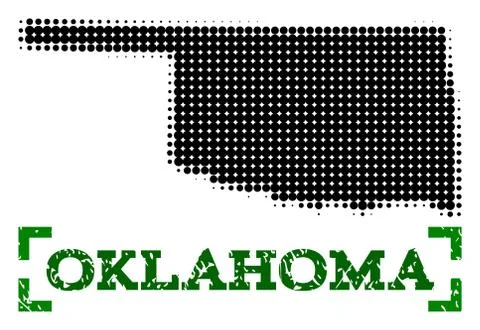 Halftone Map of Oklahoma State and Grunge Caption with Corners 스톡 일러스트