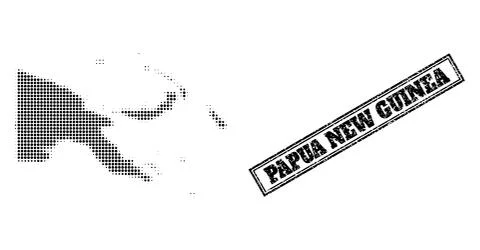 Halftone Map of Papua New Guinea and Grunge Framed Stamp Seal Stock Illustration