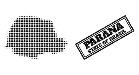 Halftone Map of Parana State and Textured Framed Watermark Stock Illustration
