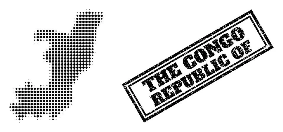 Halftone Map of Republic of the Congo and Distress Framed Seal Stock Illustration
