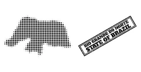 Halftone Map of Rio Grande Do Norte State and Scratched Framed Watermark Illustrazione stock