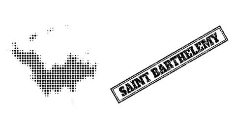 Halftone Map of Saint Barthelemy and Distress Framed Seal Stock Illustration