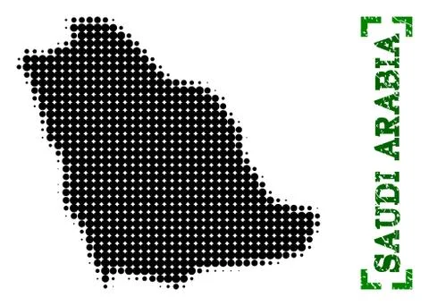Halftone Map of Saudi Arabia and Grunge Caption with Corners Illustrazione stock