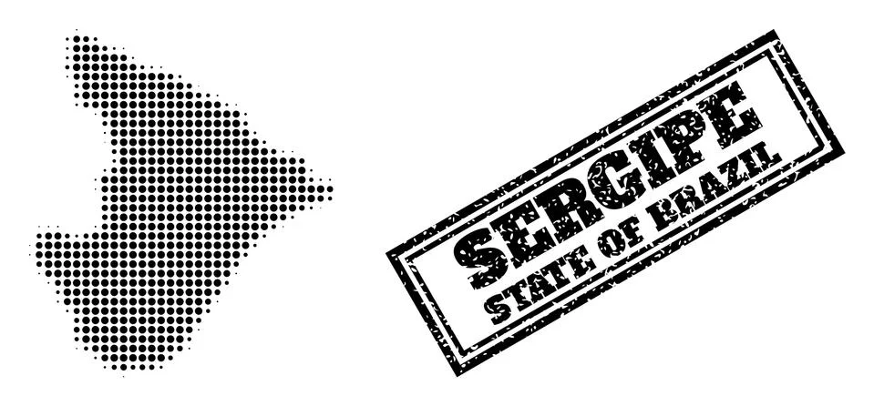 Halftone Map of Sergipe State and Distress Framed Watermark Stock Illustration