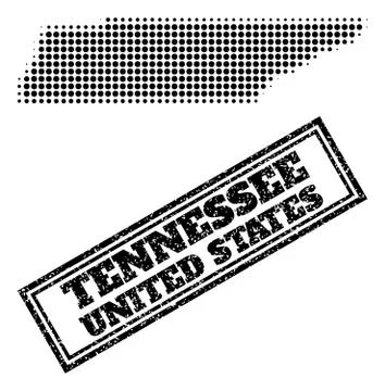 Halftone Map of Tennessee State and Textured Framed Watermark Stock Illustration