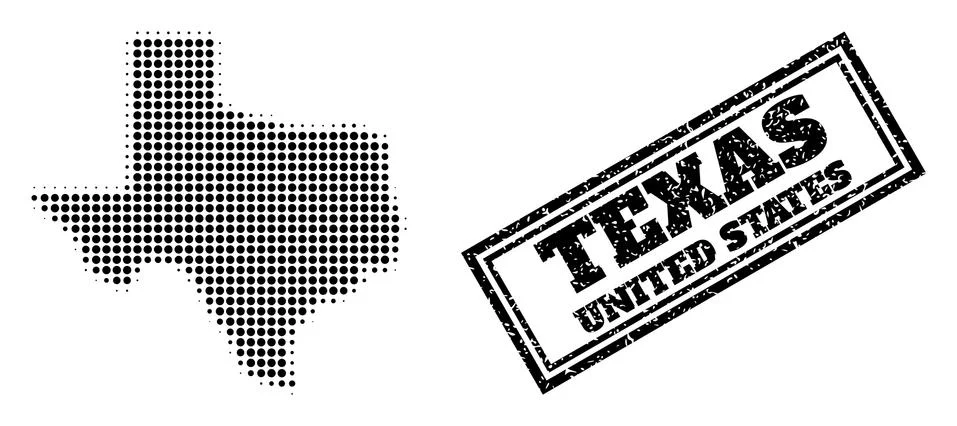 Halftone Map of Texas State and Grunge Framed Stamp Seal Stock Illustration