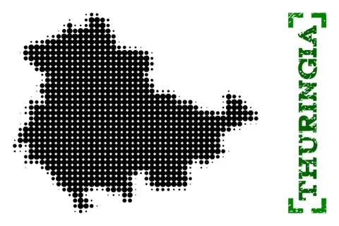 Halftone Map of Thuringia State and Grunge Caption with Corners Illustrazione stock