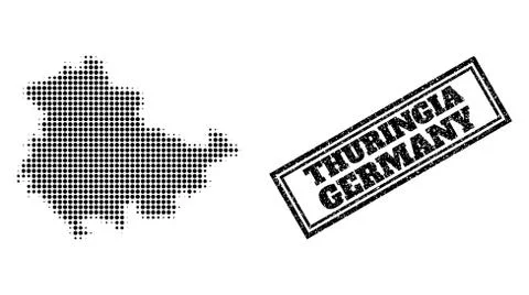 Halftone Map of Thuringia State and Distress Framed Stamp イラスト素材