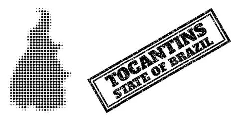 Halftone Map of Tocantins State and Textured Framed Watermark Stock Illustration