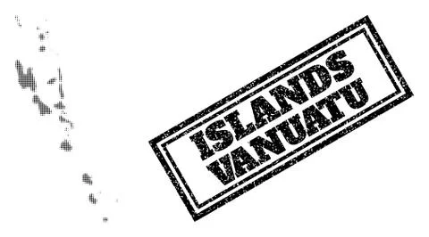 Halftone Map of Vanuatu Islands and Distress Framed Stamp Seal Stock Illustration