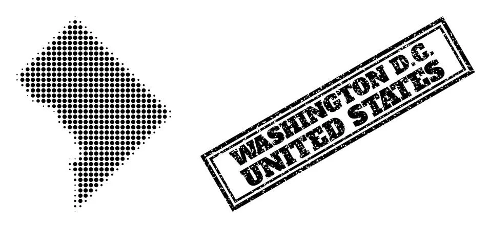 Halftone Map of Washington DC and Textured Framed Watermark Stock Illustration