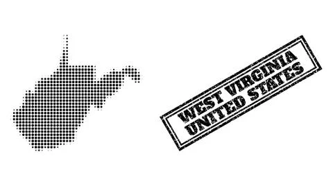 Halftone Map of West Virginia State and Textured Framed Stamp Seal Stock Illustration