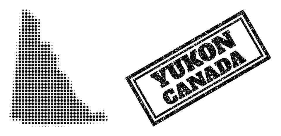 Halftone Map of Yukon Province and Scratched Framed Stamp Seal Stock Illustration