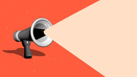 Halftone megaphone on orange background with copy space for quotes, titles Stock Footage 332046456