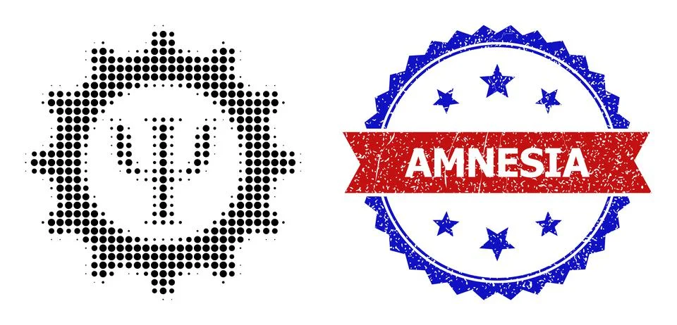 Halftone Mental Techniques Icon and Grunge Bicolor Amnesia Seal Stock Illustration