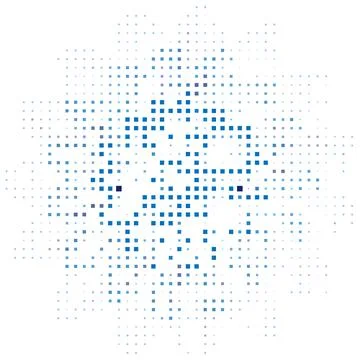 Halftone monochrome pattern with blue squares around the circle. Minimalism,  Illustrazione stock