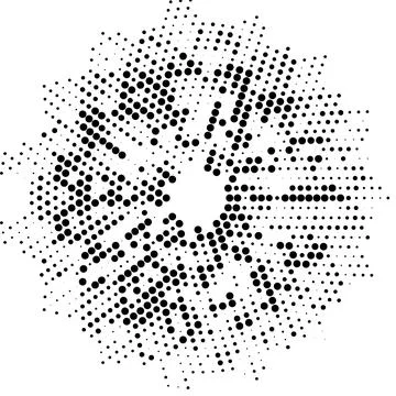 Halftone monochrome pattern with dots around the circle. Minimalism, vector.  Illustrazione stock