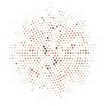 Halftone monochrome pattern with orange, brown, yellow stars around the circl Stock Illustration