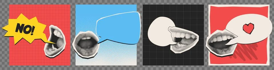 Halftone mouth speech bubbles set Illustrazione stock