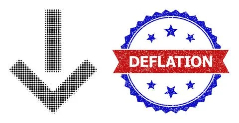 Halftone Move Down Icon and Textured Bicolor Deflation Seal Stock Illustration