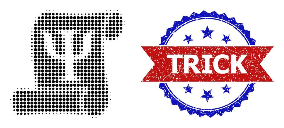 Halftone Neuro-Linguistic Programming Icon and Scratched Bicolor Trick Stamp Stock Illustration