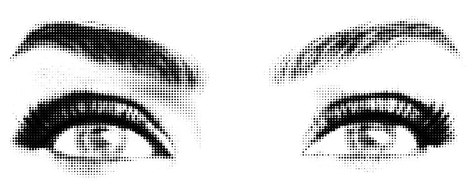 Halftone Open Eyes with Brows and Lashes 스톡 일러스트