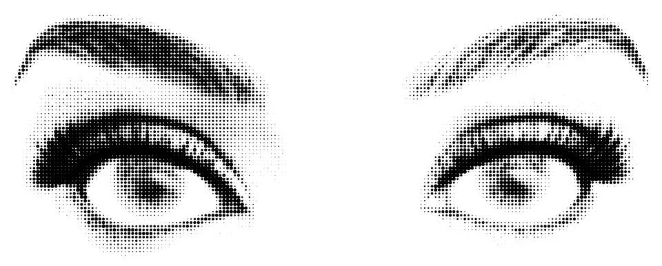 Halftone Open Eyes with Brows and Lashes 스톡 일러스트