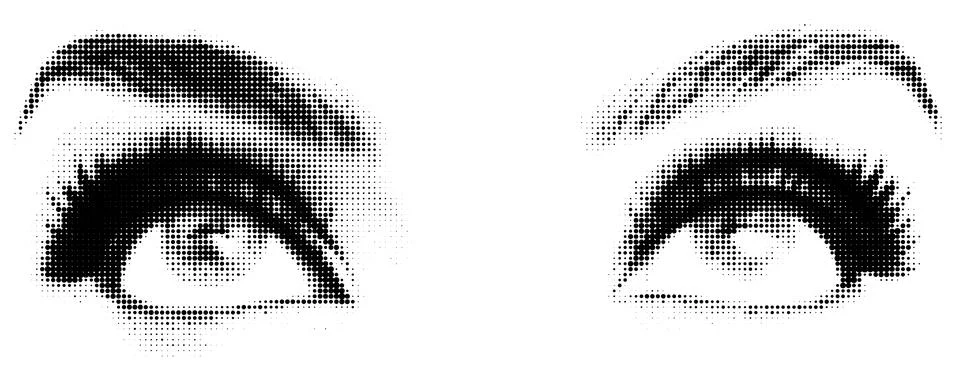 Halftone Open Eyes with Brows and Lashes 스톡 일러스트