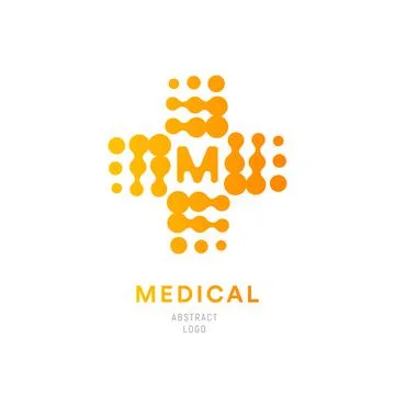 Halftone orange cross, plus symbol. Medical abstract logo. MRI scanning Stock Illustration