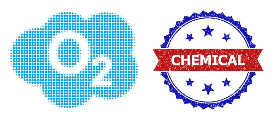 Halftone Oxigen Cloud Icon and Distress Bicolor Chemical Seal Illustrazione stock