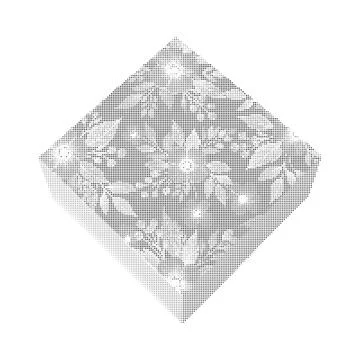 Halftone pattern abstract graphic design with flowers and leaves in a squar.. Stock Illustration