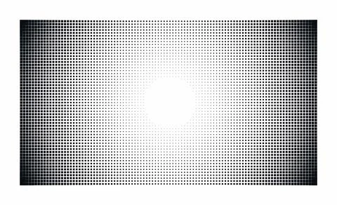 Halftone pattern with black square grid dots and central empty circle. Geom.. Illustrazione stock